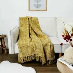 Home Deco Factory Plaid chunky maille tressée jaune - 125x150 cm