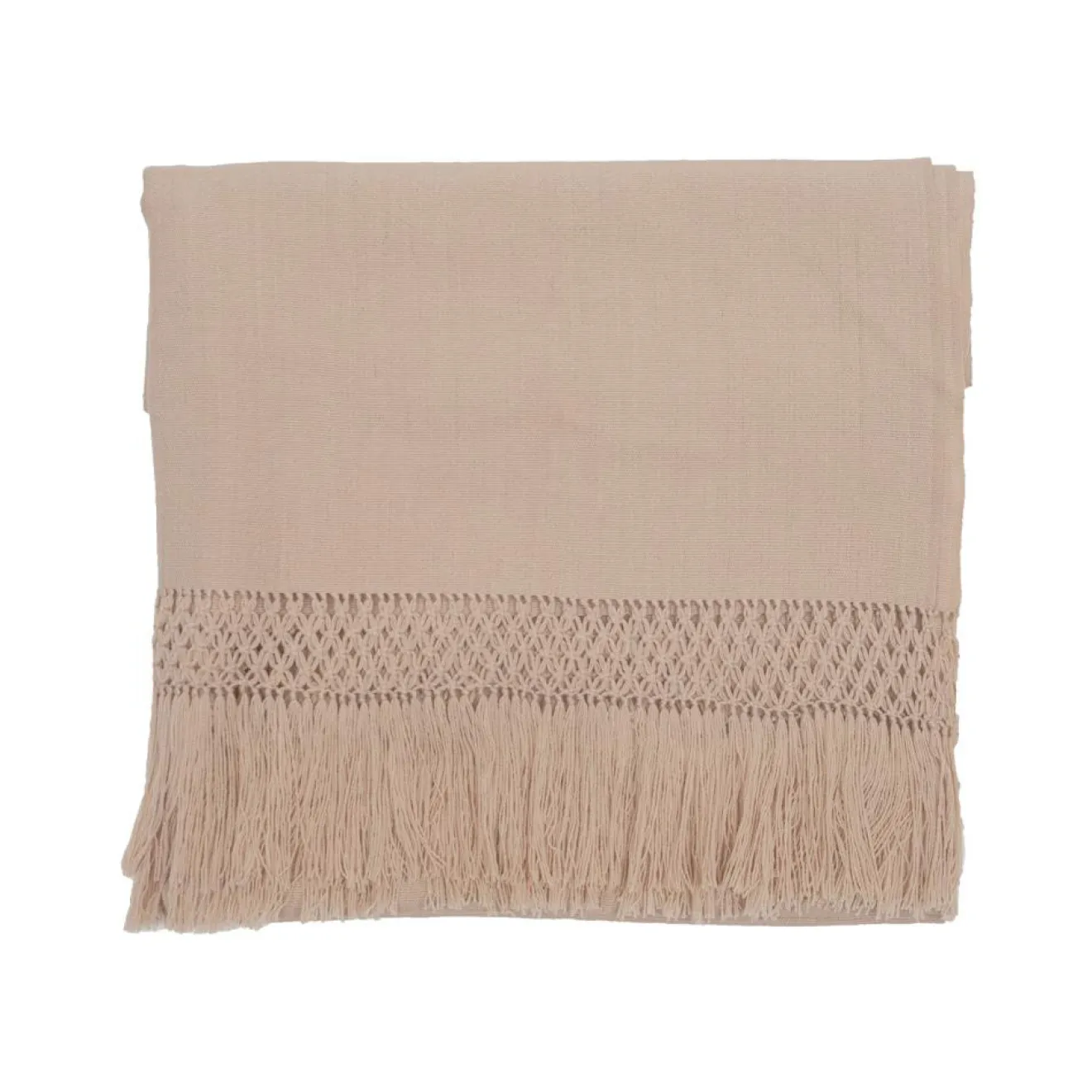 Bed and Philosophy Plaid en coton & laine détails macramé rose 90x200cm