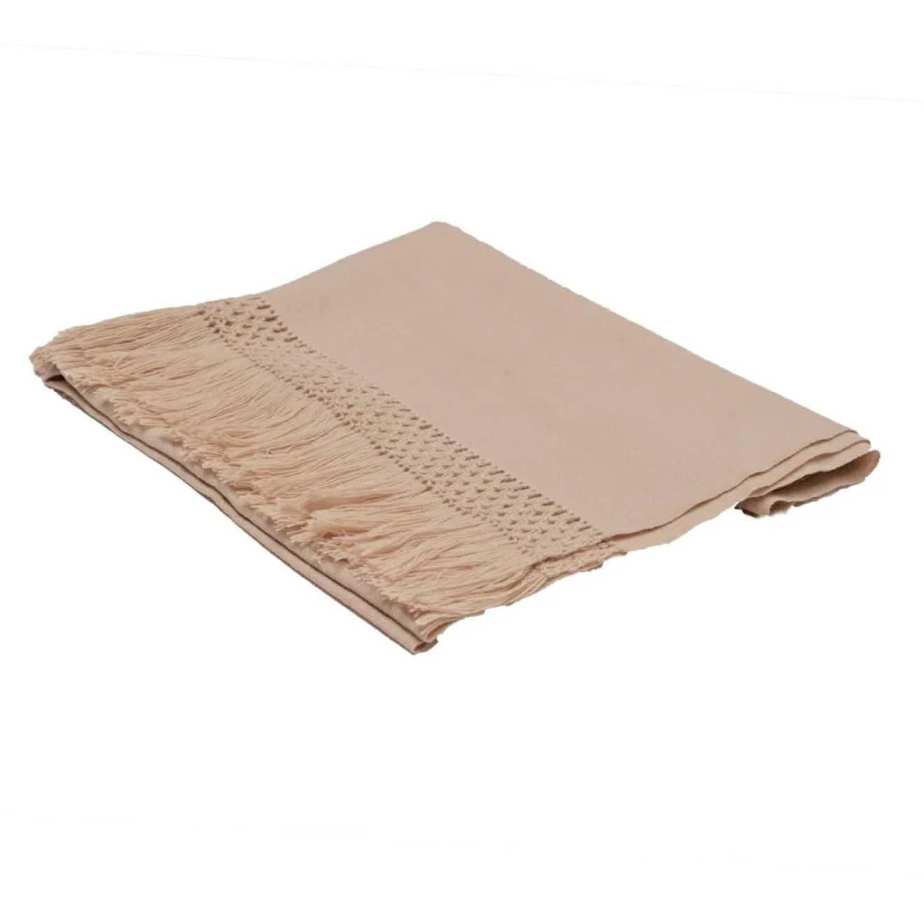 Bed and Philosophy Plaid en coton & laine détails macramé rose 90x200cm