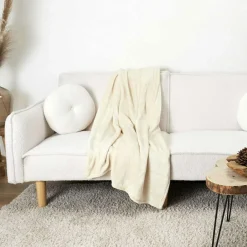 Home Deco Factory Plaid en Flanelle crème - 125x150 cm