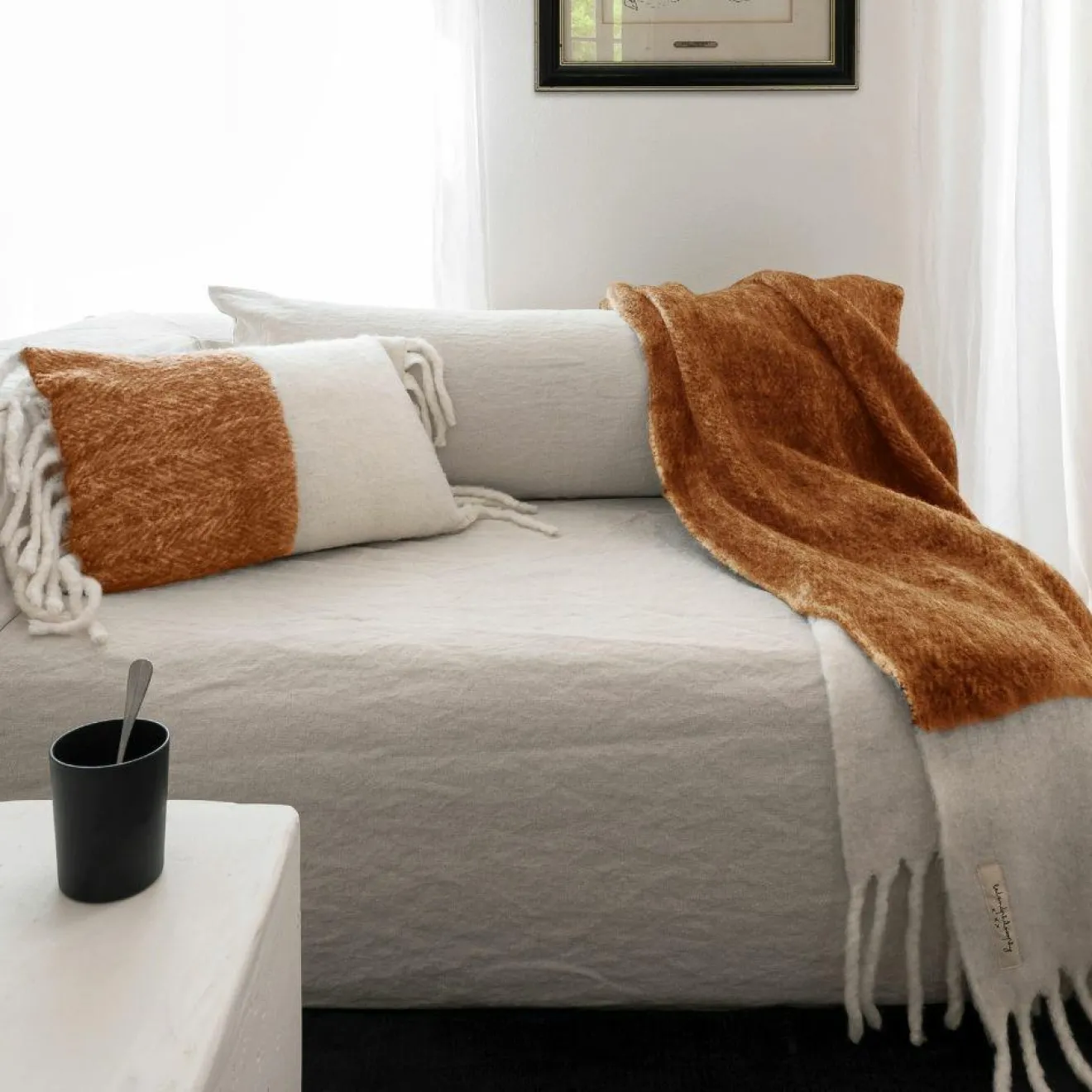 Discount Bed and Philosophy Plaid en laine bicolore beige 125x200cm