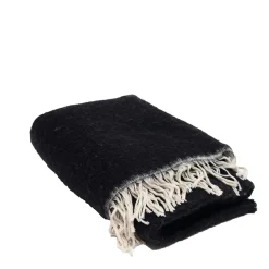 Outlet Bed and Philosophy Plaid en laine finitions frangées noir 135x230cm