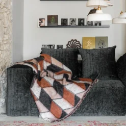 Clearance Bed and Philosophy Plaid en laine motif 70s marron 135x230cm