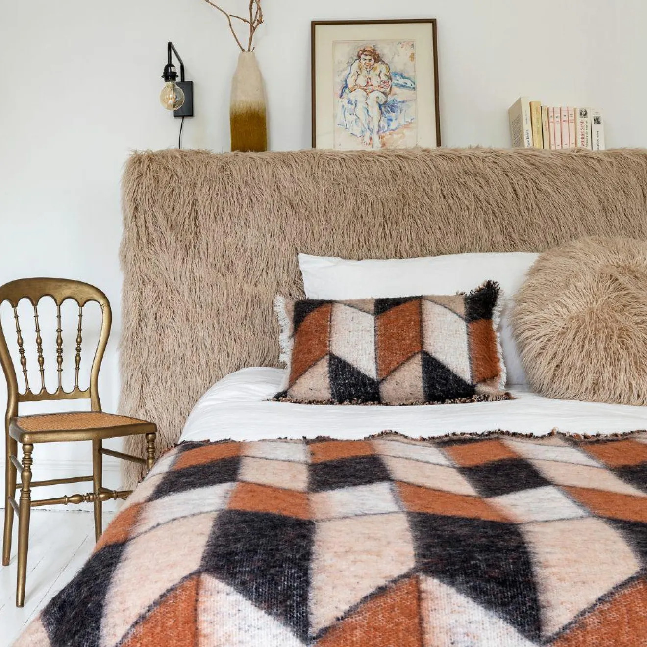 Clearance Bed and Philosophy Plaid en laine motif 70s marron 135x230cm