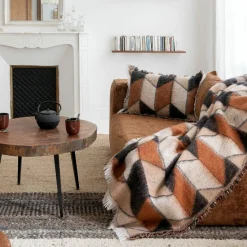 Clearance Bed and Philosophy Plaid en laine motif 70s marron 135x230cm