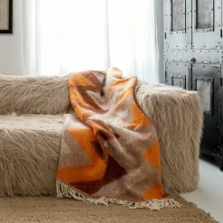 Clearance Bed and Philosophy Plaid en laine motif 70s orange 135x230cm