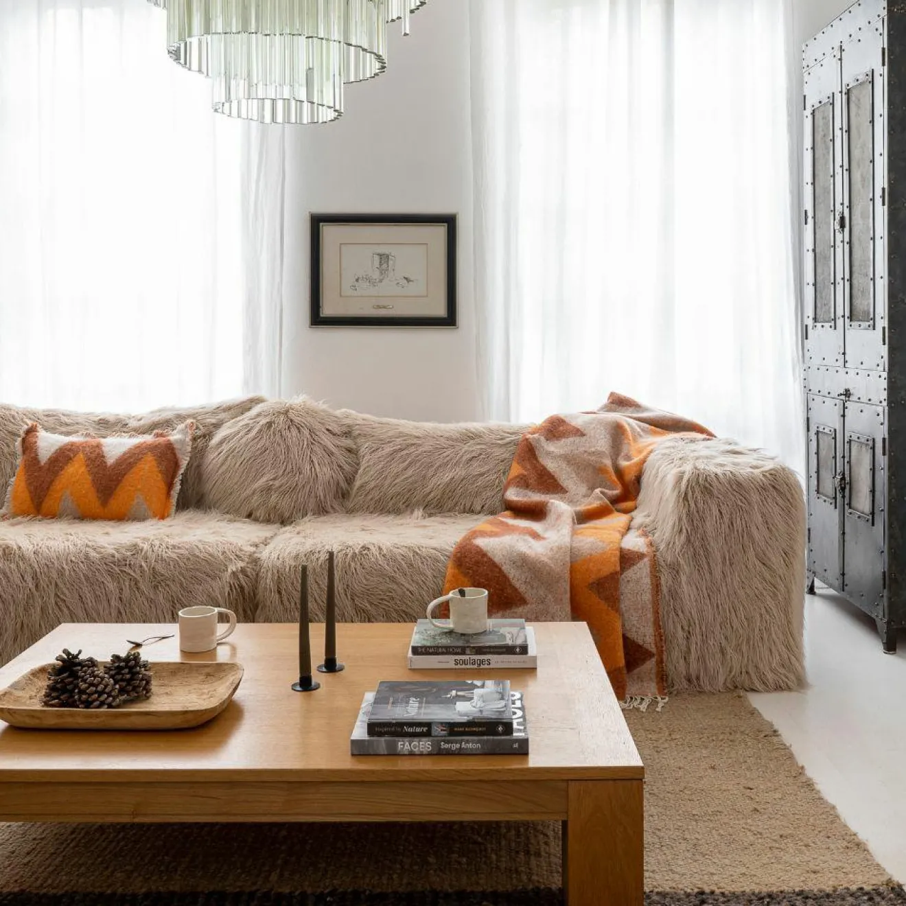 Clearance Bed and Philosophy Plaid en laine motif 70s orange 135x230cm