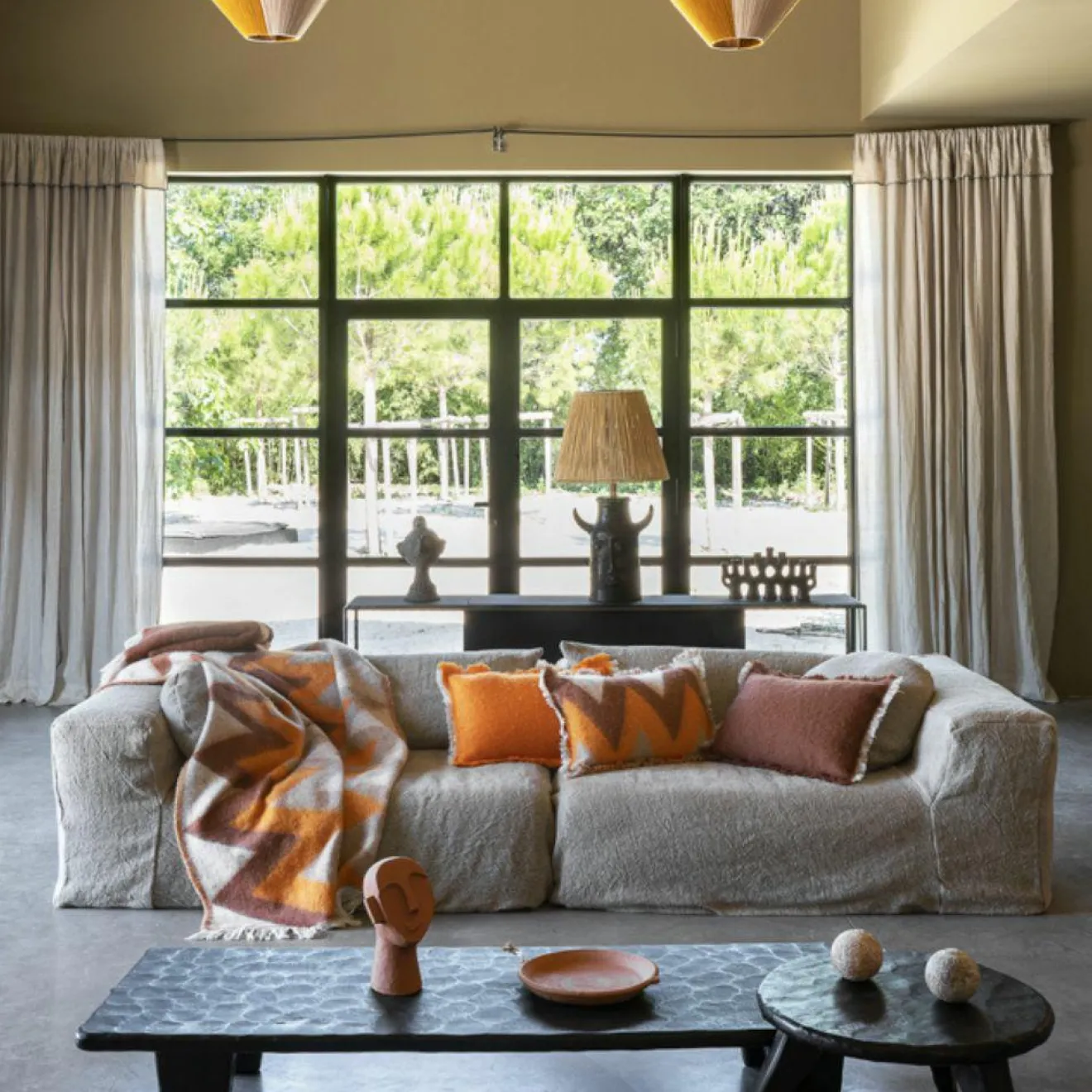 Clearance Bed and Philosophy Plaid en laine motif 70s orange 135x230cm