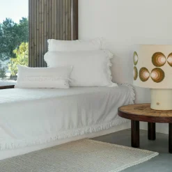 Discount Bed and Philosophy Plaid en lin & coton finitions frangées blanc 150x180cm