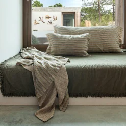 Bed and Philosophy Plaid en lin & coton finitions frangées vert 150x180cm