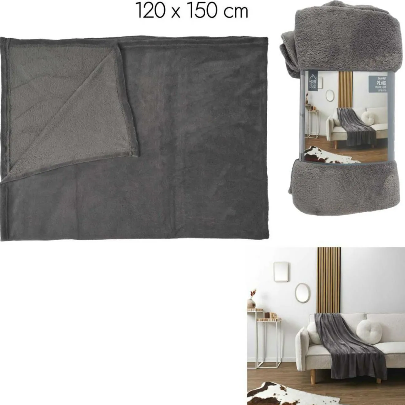 Best Home Deco Factory Plaid en microfibre gris foncé - 120x150 cm