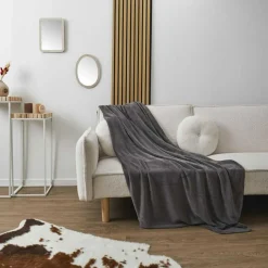 Home Deco Factory Plaid en Microfibre gris foncé - 150x200 cm