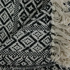 Home Deco Factory Plaid ethnique frange motif carreaux ecru/noir - 150x120 cm