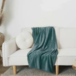 Home Deco Factory Plaid Flanelle bleu - 125x250 cm