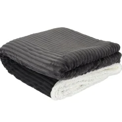 Home Deco Factory Plaid flanelle cotelé sherpa gris - 180x220 cm