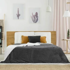 Home Deco Factory Plaid flanelle cotelé sherpa gris - 180x220 cm