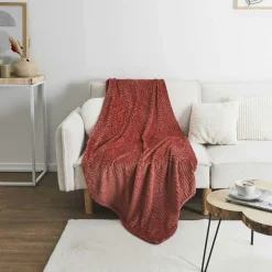 Home Deco Factory Plaid flanelle embossé terracotta - 150x200 cm