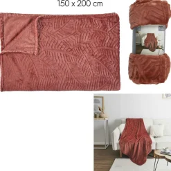 Home Deco Factory Plaid flanelle embossé terracotta - 150x200 cm