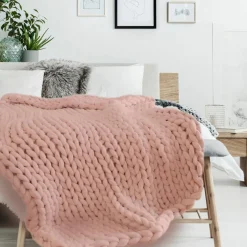 Best Home Deco Factory Plaid grosse maille chunky rose - 150x120 cm