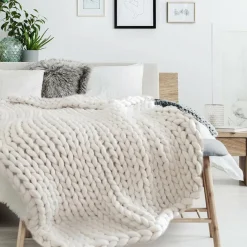 New Home Deco Factory Plaid grosse maille Chunky écru - 150x120 cm