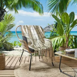 Best Home Deco Factory Plaid jeté de lit à carreaux beige/noir - 125x150 cm