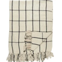 Best Home Deco Factory Plaid jeté de lit à carreaux beige/noir - 125x150 cm