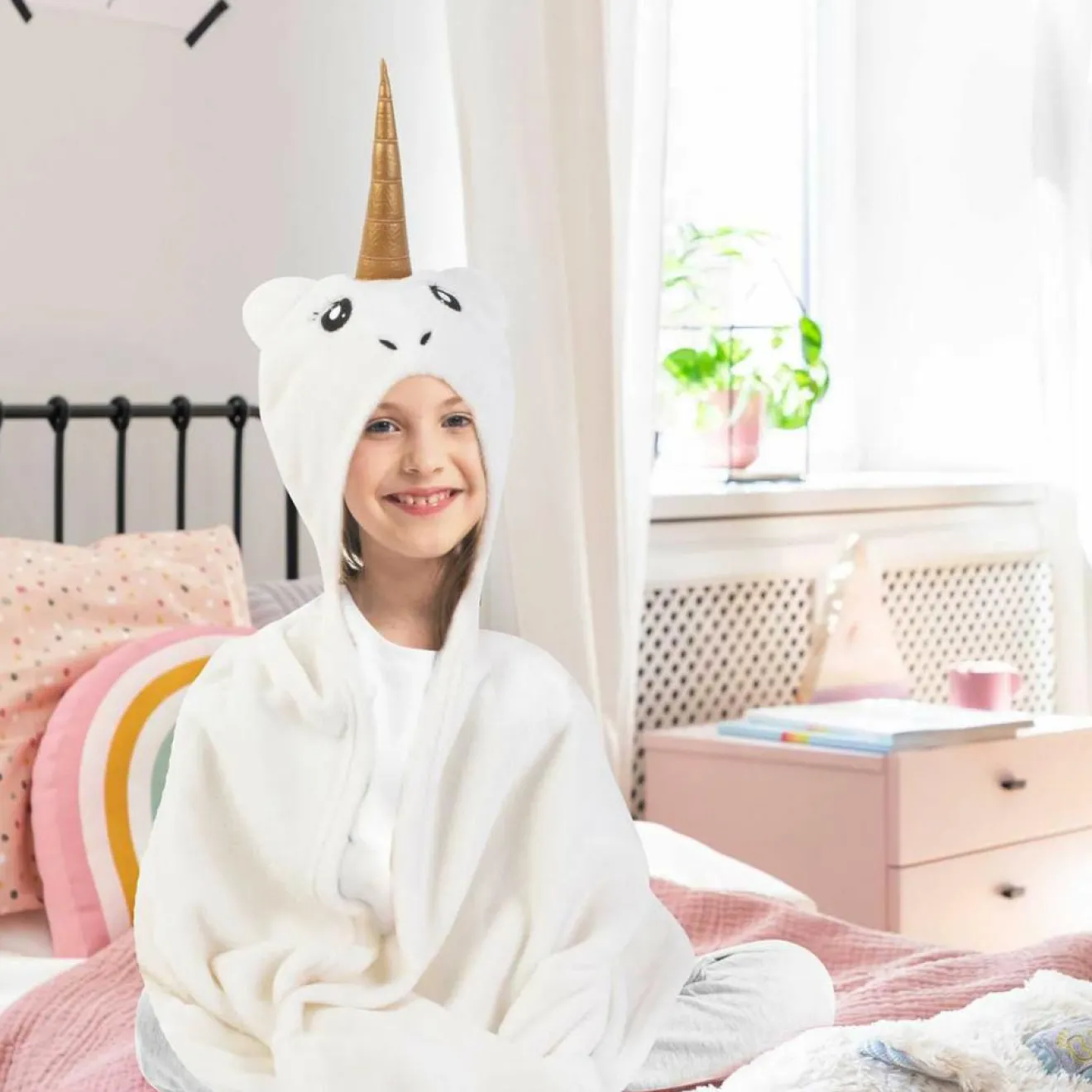 Outlet Home Deco Factory Plaid Licorne ivoire - 120x90 cm