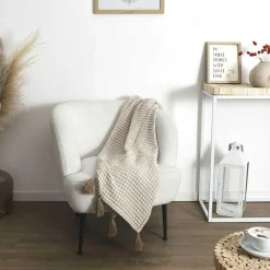 Home Deco Factory Plaid nid d'abeille beige/gris - 125x150 cm