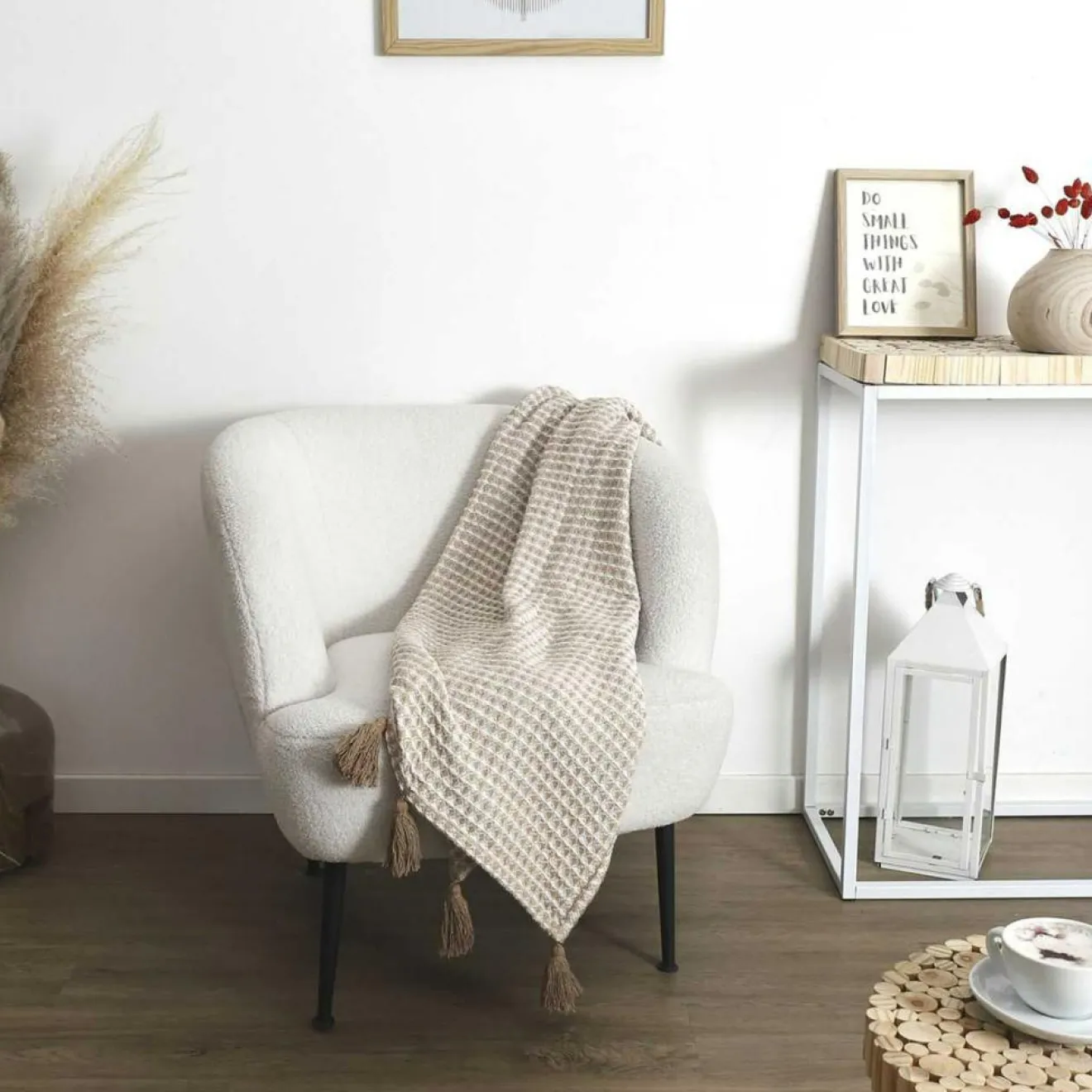 Home Deco Factory Plaid nid d'abeille beige/gris - 125x150 cm