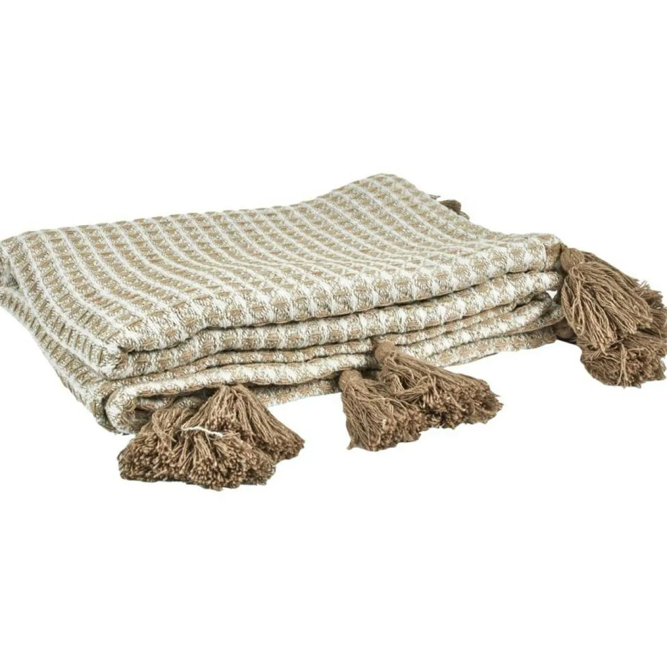 Home Deco Factory Plaid nid d'abeille beige/gris - 125x150 cm