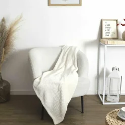 Home Deco Factory Plaid nid d'abeille blanc - 120x150 cm