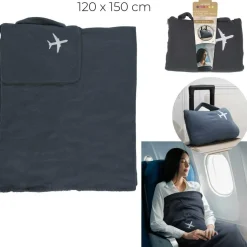 Jet Lag Plaid polaire avion avec housse noir - 120x150cm