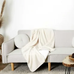 Outlet Home Deco Factory Plaid sherpa bouclé crème - 120x150 cm