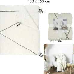 Home Deco Factory Plaid sherpa motif tresse blanc - 130x160 cm