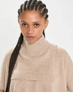 Femme Cashmere Tribu Plastron 100% Cachemire col montant en côtes Carla chestnut