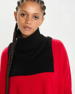 Outlet Cashmere Tribu Plastron 100% Cachemire col montant en côtes Carla noir