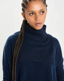 Sale Cashmere Tribu Plastron 100% Cachemire col montant en côtes Carla navy