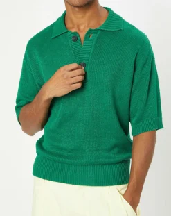 Discount Marc O'Polo Polo 100% Lin manches courtes Maille vert emeraude