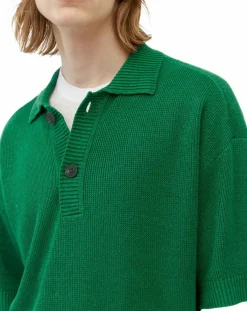 Discount Marc O'Polo Polo 100% Lin manches courtes Maille vert emeraude