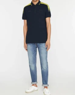 Homme Hackett London Polo Classic Fit Aston Martin Racing col zippé bleu marine