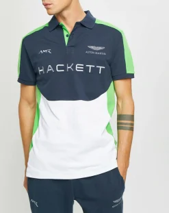 Hackett London Polo Droit Multi Patch Aston Martin Racing bleu/blanc/vert fluo