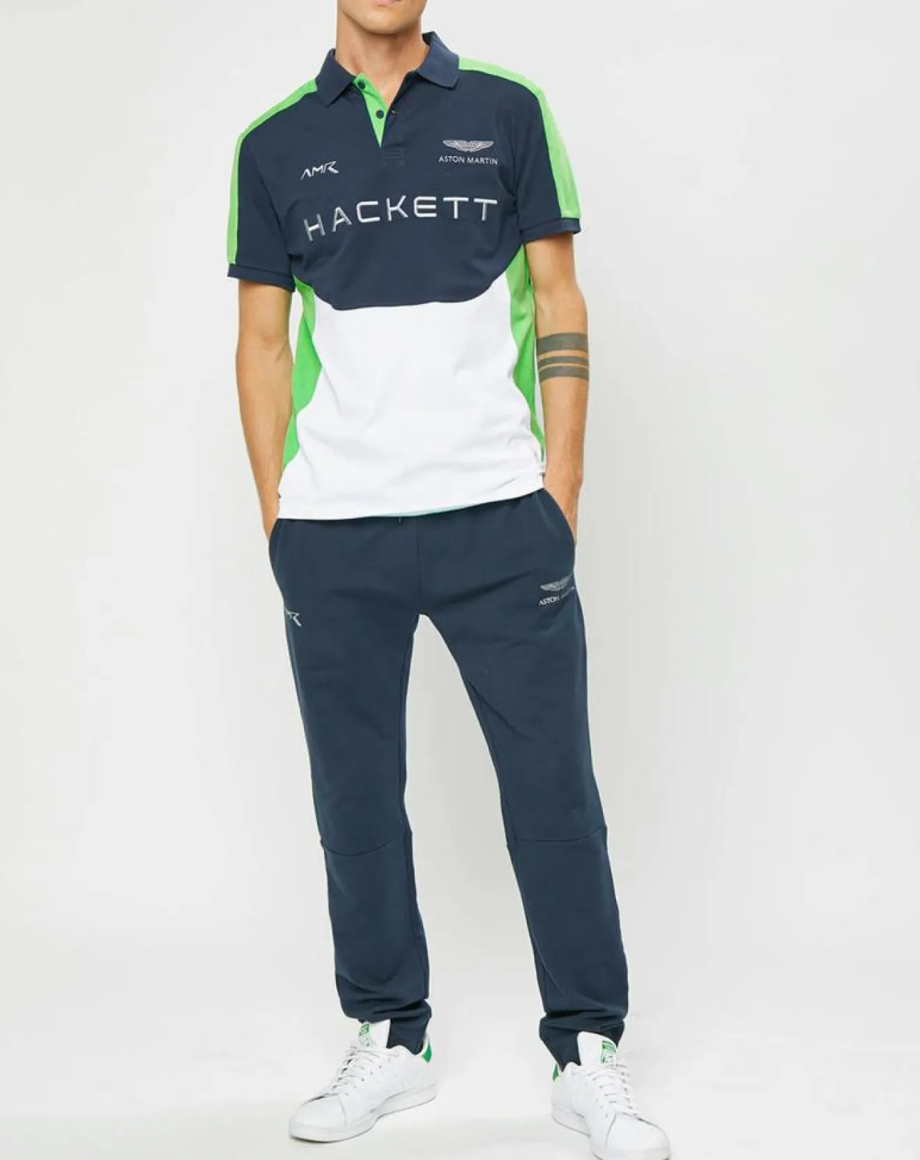 Hackett London Polo Droit Multi Patch Aston Martin Racing bleu/blanc/vert fluo