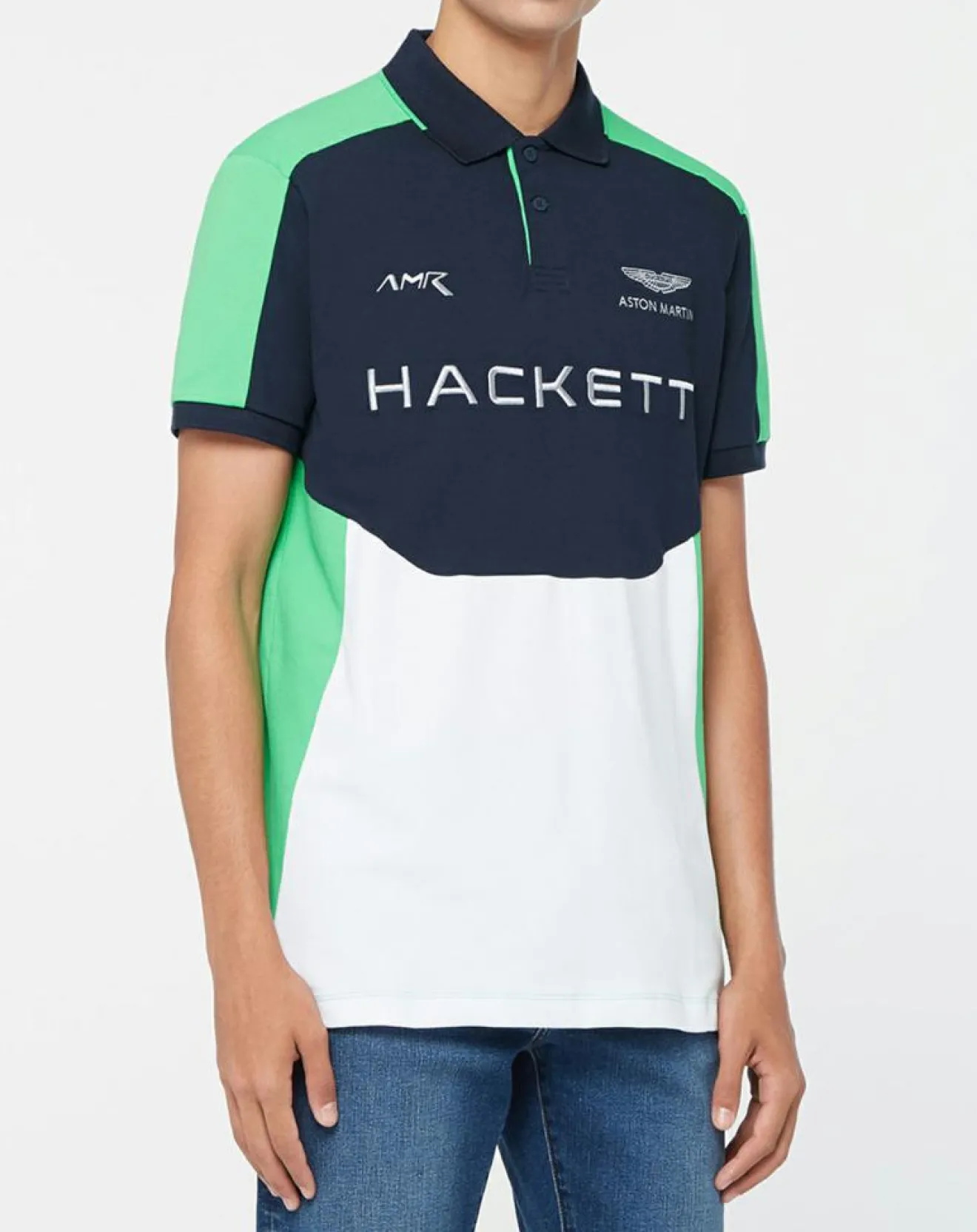 Hackett London Polo Droit Multi Patch Aston Martin Racing bleu/blanc/vert fluo