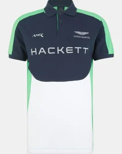 Hackett London Polo Droit Multi Patch Aston Martin Racing bleu/blanc/vert fluo
