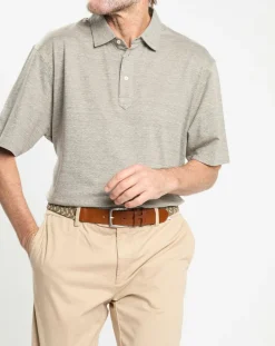 New Hackett London Polo en Lin mélangé Regular Fit Oxford beige moyen chiné