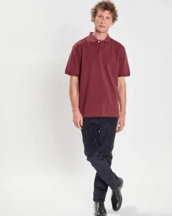 Outlet Hackett London Polo manches courtes uni piqué rouge grenade