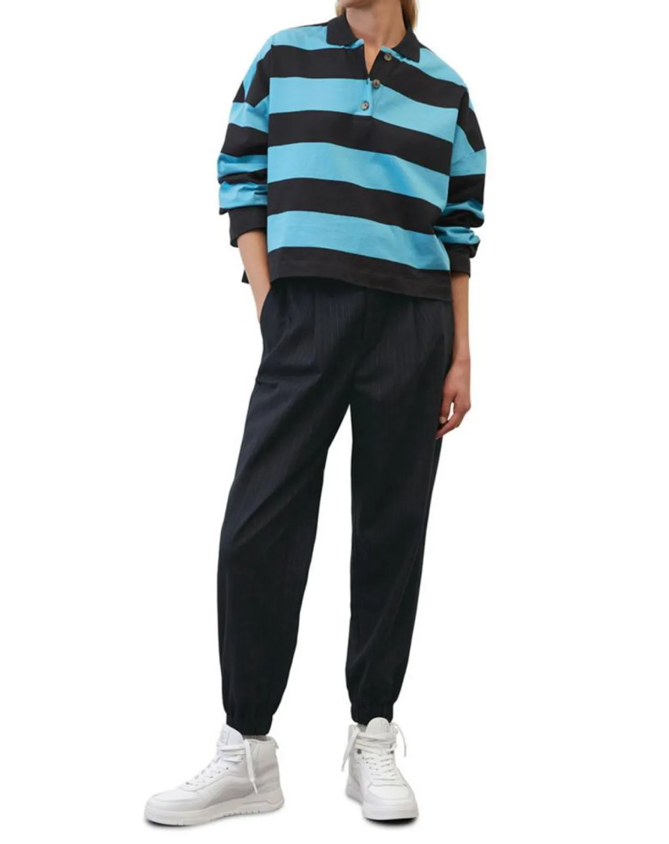 Femme Marc O'Polo Polo rayures rugby bleu/noir