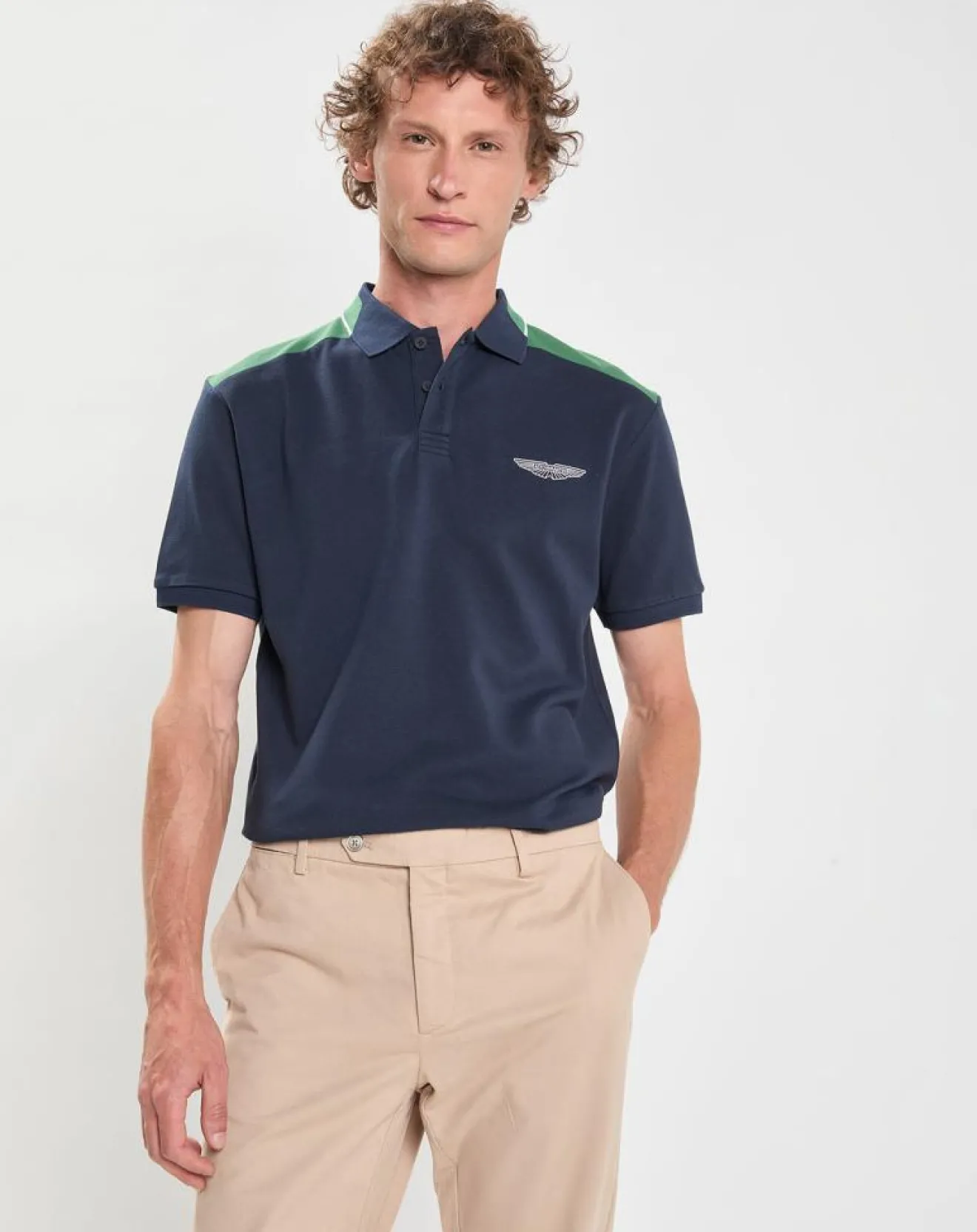 Outlet Hackett London Polo Regular Fit Aston Martin Racing Colorblok bleu foncé/vert