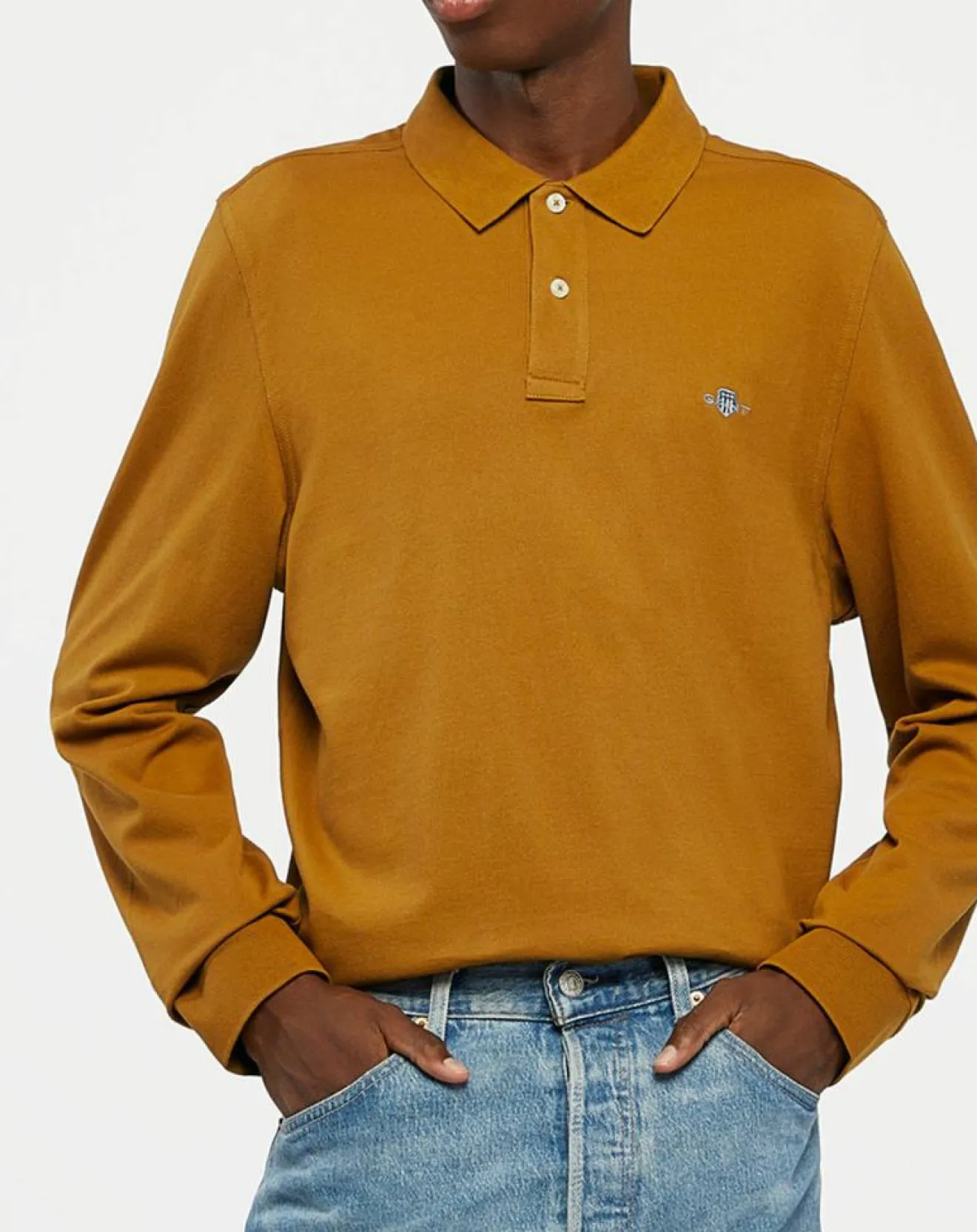 Gant Polo Regular Fit manches longues uni piqué marron moyen
