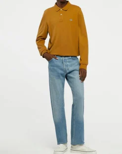 Gant Polo Regular Fit manches longues uni piqué marron moyen